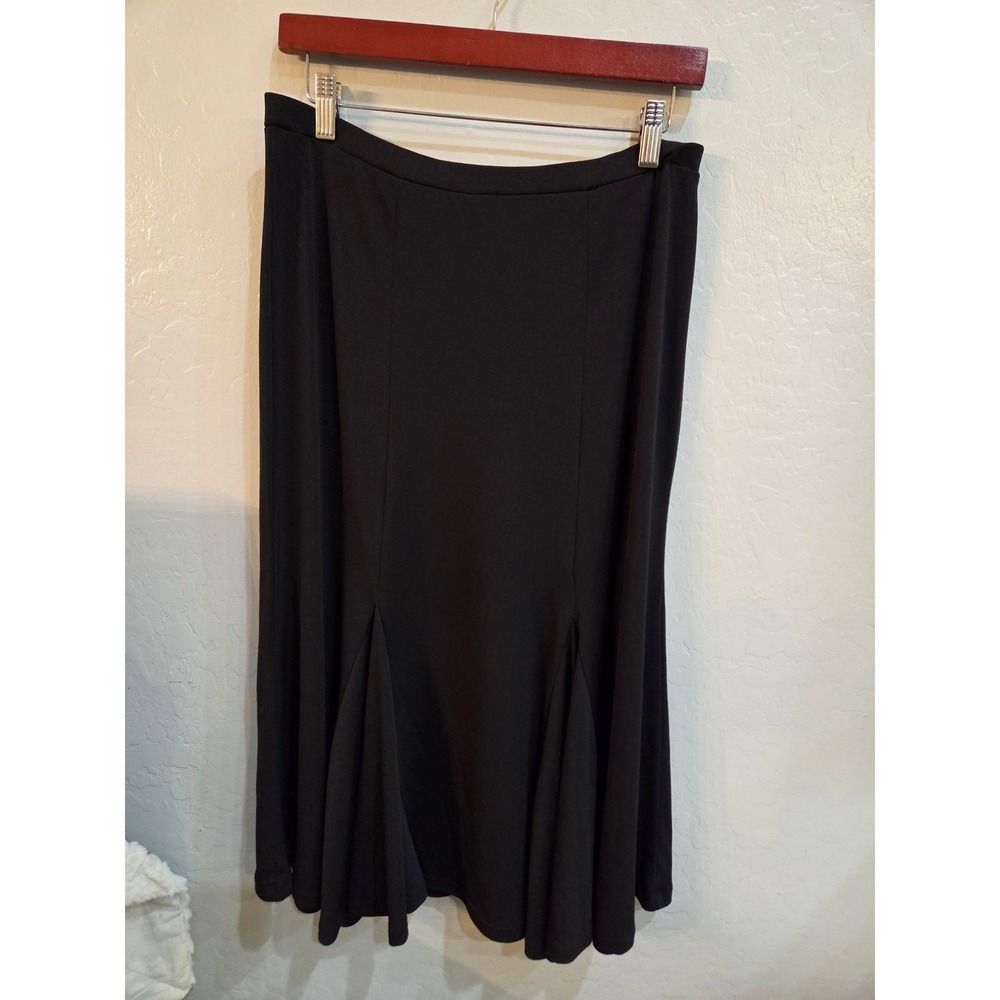 George Stretch Black Midi Skirt Mermaid Godet Pleat Office Womens Size M 8-10